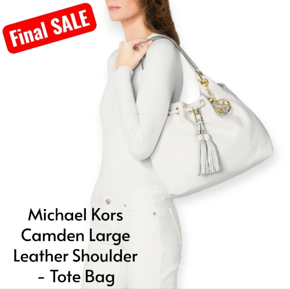 NWT MICHAEL Michael Kors Camden Optic White LARGE DRWS   Satchel- Tote  Leather